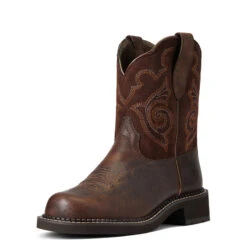 'Ariat' Women's 8" Fatbaby Heritage Tess Western Round Toe - Forest Brown / Jamocha -Footwear Fusion Shop S22 WMS WEST 10040264 3 4 front 1024x1024@2x